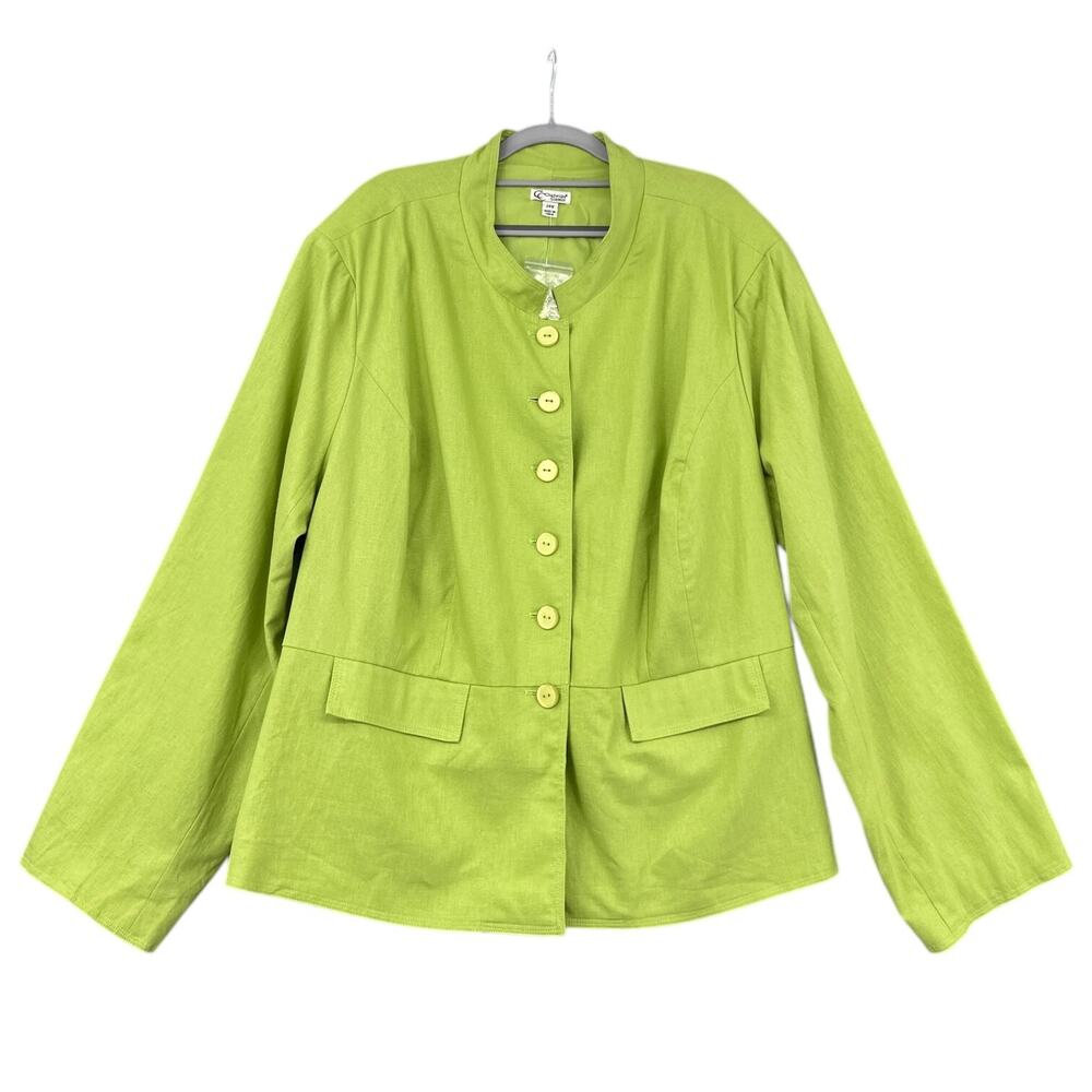 Chadwicks Classics Green Button Front Long Sleeve‎ Collarless Jacket Size 24W